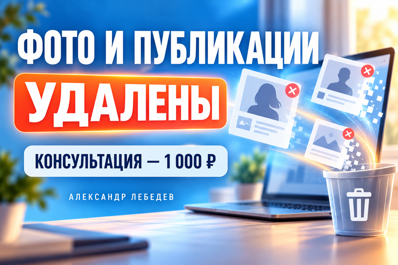 Консультация за 1 000 рублей помогла удалить публикации и фотографии из интернета